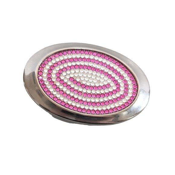 Vintage Accessories - Y2K Pink Silver Crystal Stoned Interchangeable Belt Buckle Oval Chrome